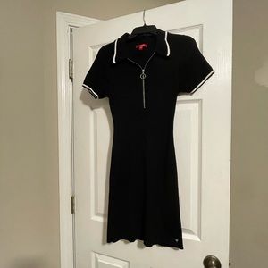 Guess black short sleeve knit dress with white accents and front zipper